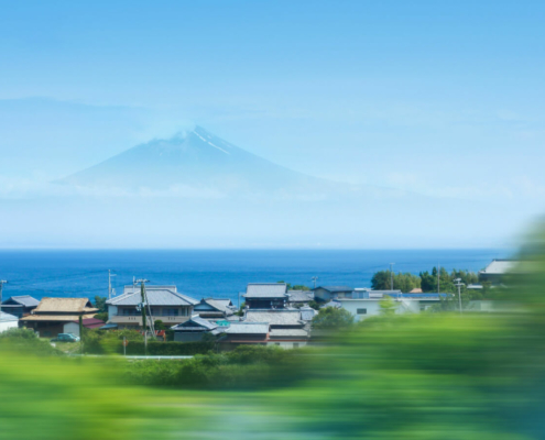 Speeding bullet train & mt. fuji
